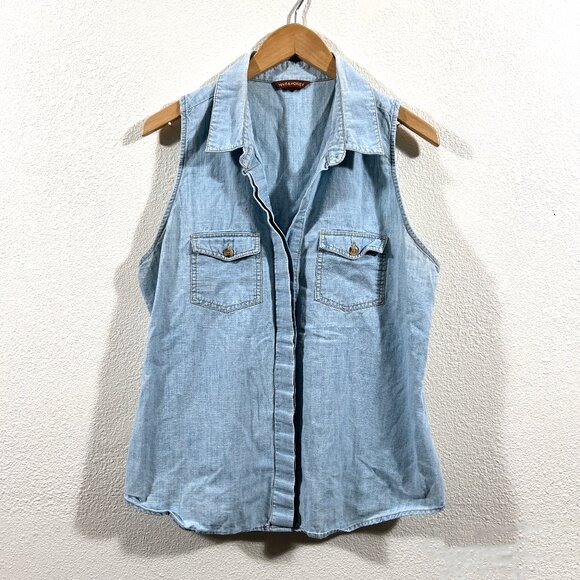 Hive & Honey Tops - Hive & Honey Sleeveless light blue denim button down size L
